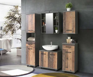 CANELU koupelnová sestava tmavě šedý beton / old-wood vintage, 5 let záruka