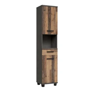 CANELU koupelnová vysoká skříňka – tmavě šedý beton / old-wood vintage