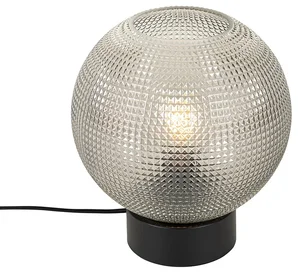 Černá designová stolní lampa s kouřovým sklem
