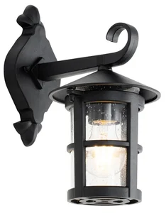 Černá klasická exteriérová nástěnná svítilna s ochranou IP44 - Herb