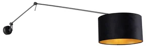 Černá nástěnná lampa s sametovým stínítkem, 35 cm, nastavitelné