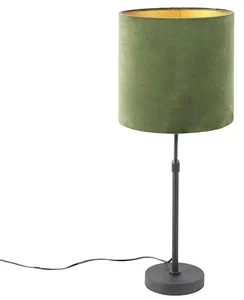 Černá stolní lampa s zeleným sametovým stínítkem a zlatým detailem