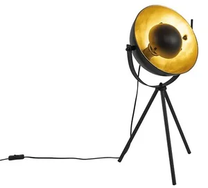 Černá stolní lampa se zlatým detailem a nastavitelným stínidlem