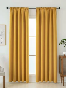 Černé zatemňovací závěsy Elias hořčicová, 2 kusy, 140×160 cm