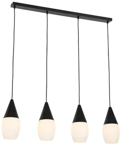 Černé závěsné svítidlo s opálovým sklem 4 světla Drop