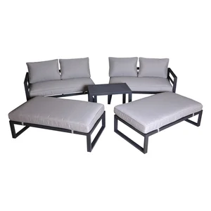 Černo-béžový zahradní lounge set Portland pro 8 osob