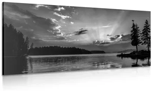 Černobílý horský jezero – umělecký obraz na plátně