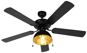 Černý a béžový stropní ventilátor 130 cm s ovládáním řetízky