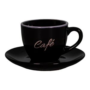 Černý keramický šálek na espresso s podšálkem Mandala