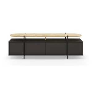 Černý konferenční stolek s dekorem dubu 160x48 cm Hinoa
