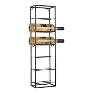 Černý kovový nástěnný stojan na víno pro 6 lahví