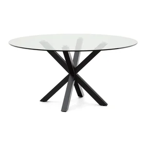 Černý kulatý jídelní stůl Argo s skleněnou deskou 150 cm