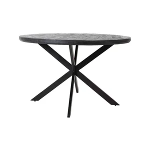 Černý kulatý jídelní stůl s akáciovou deskou, 120 cm