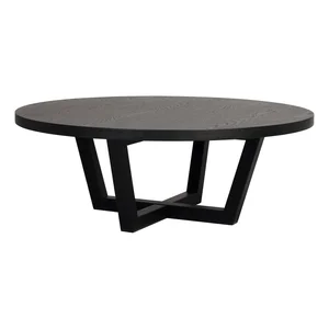 Černý kulatý konferenční stolek s dubovým dekorem 110 cm