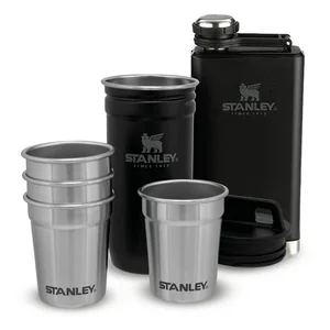 Černý nerezový set s placatkou a panáky 6 ks 250 ml Stanley