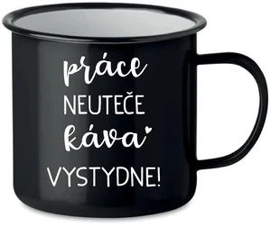 Černý smaltovaný hrnek 350 ml s vtipným motivem