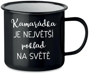 Černý smaltovaný plecháček 350 ml - Kamarádka je největší poklad