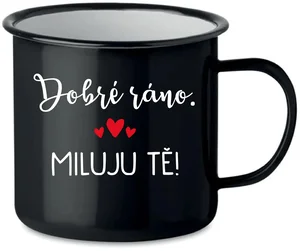 Černý smaltovaný plecháček 350 ml s motivem Miluji Tě
