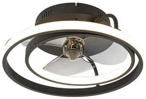 Černý stropní ventilátor s LED osvětlením a dálkovým ovládáním 46,5 cm