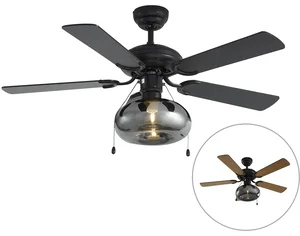 Černý stropní ventilátor s tahovým spínačem 107,5 cm