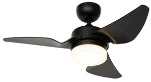 Černý stropní ventilátor Yuki 87 cm s LED osvětlením a dálkovým ovládáním