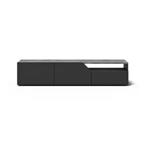 Černý TV stolek Verone – dekor betonu, 180×38 cm
