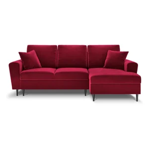 Červená sametová rohová pohovka Kyoto s úložným prostorem a funkcí rozkladu