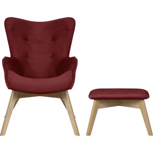 Červené sametové křeslo Niko s podnožkou – Ropez
