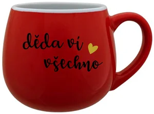 Červený keramický hrníček DĚDA VÍ VŠECHNO 300 ml