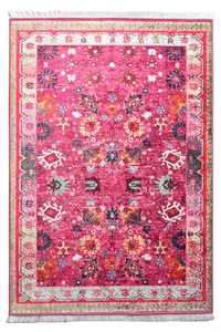 Červený polyesterový koberec 160 × 230 cm s nízkým vlasem a třásněmi