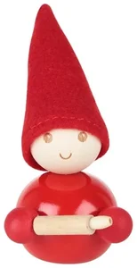 Červený skřítek pekař s válečkem - 9 cm