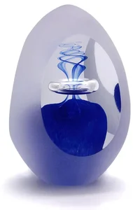 České sklo Broušené vajíčko s dekorem 03, modré, 7 cm