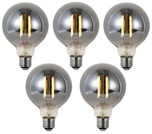 Chytré stmívací LED žárovky E27 G95 - Sada 5 ks, kouřové, 4,9 W, 150 lm, 1800 K