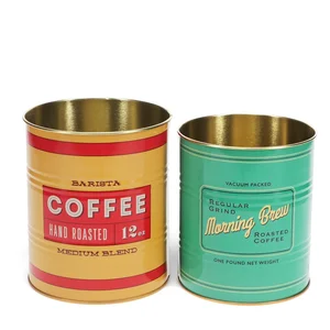 Cínové úložné boxy sada 2 ks Ø11×13 cm Vintage Coffee Rex London