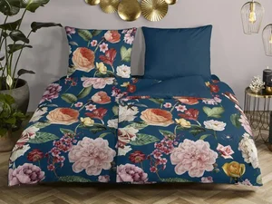 Descanso Organic Bavlněné Saténové Povlečení FIORI Blue 140x200/70x90 cm