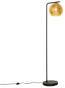 Designová černá stojací lampa s mosazným sklem Bert