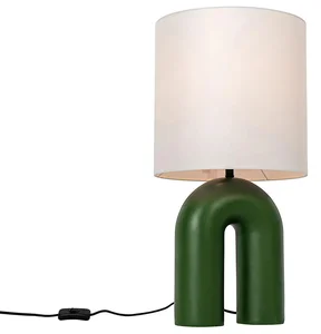 Designová zelená stolní lampa Lotti s bílým lněným stínítkem