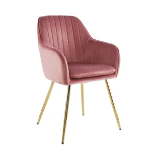 Designové křeslo Velvet – růžové s kovovým zlatým rámem