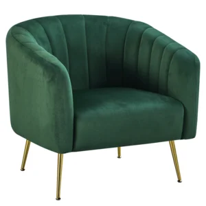 Designové křeslo Velvet tmavě zelené s zlatým chromem – BAGY