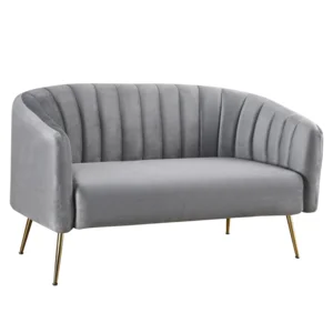 Designový 2-sed s šedou velvet látkou a zlatým chromem