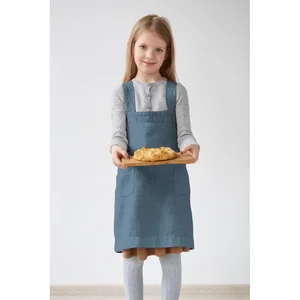Dětská modrá lněná zástěra Linen Tales Pinafore 72x45 cm