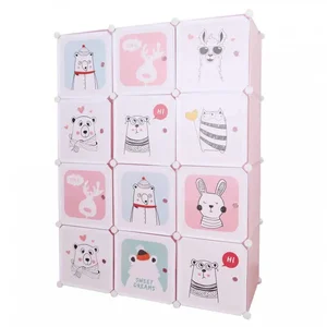 Dětská modulární skříň Nurmi – růžová s dětským vzorem