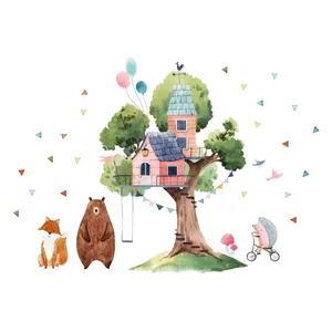 Dětská nástěnná samolepka Ambiance Giant Tree a Chata štěstí, 90×120 cm