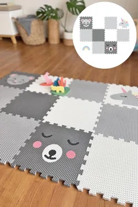 Dětská podlaha Minideckfloor 12 dílů s motivy zvířátek a duhy