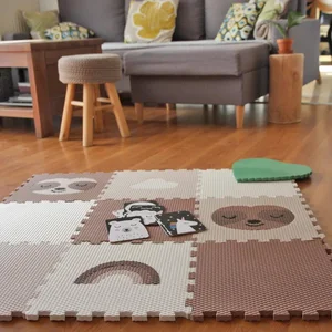 Dětská podlaha Minideckfloor 9 dílů – hrací set s motivy lenochodů, duhy a mráčku