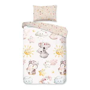 Dětské bavlněné povlečení do postýlky 100×135 cm Hugs – Good Morning, hnědá a béžová