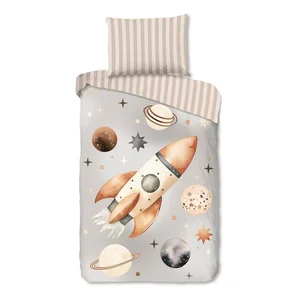 Dětské povlečení 140x200 cm Explore Good Morning - šedobéžová bavlna