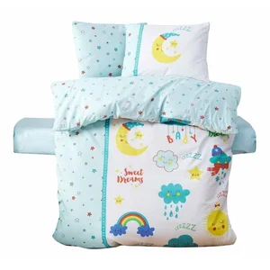 Dětské povlečení do postýlky 4dílné 100×150 cm Renforcé bílé a mentolové – Mijolnir