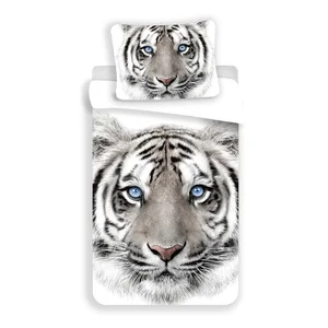 Dětské povlečení White Tiger 140x200 cm na jednolůžko, bílo-šedé, bavlna