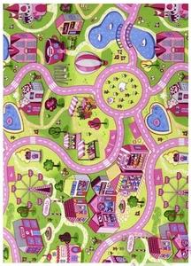 Dětský koberec Silnice Sweet Town, růžový 95×133 cm